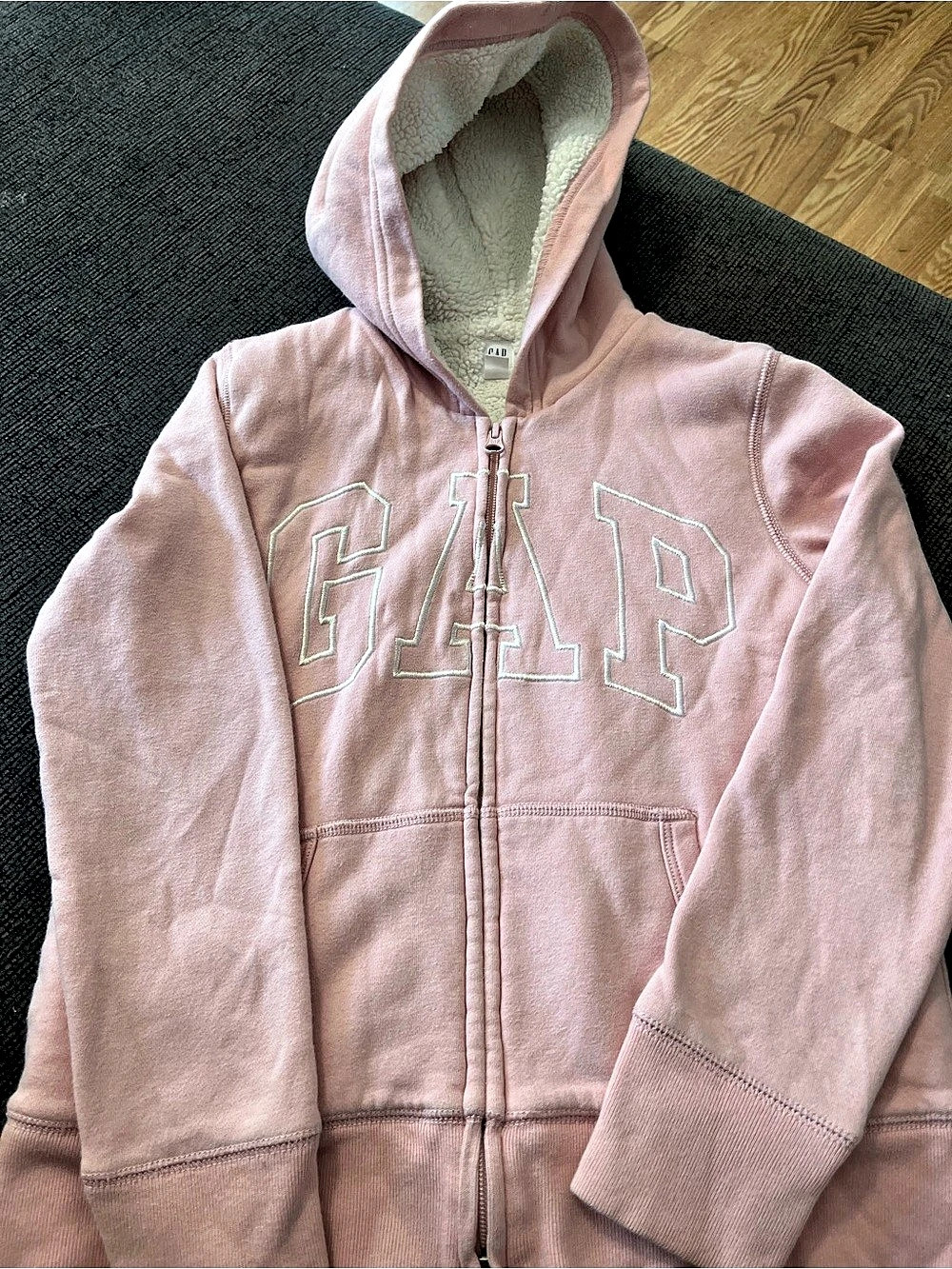 Gap Kids Gap Logo Sherpa-Lined Zip Hoodie Pink & White Girls XL (12)